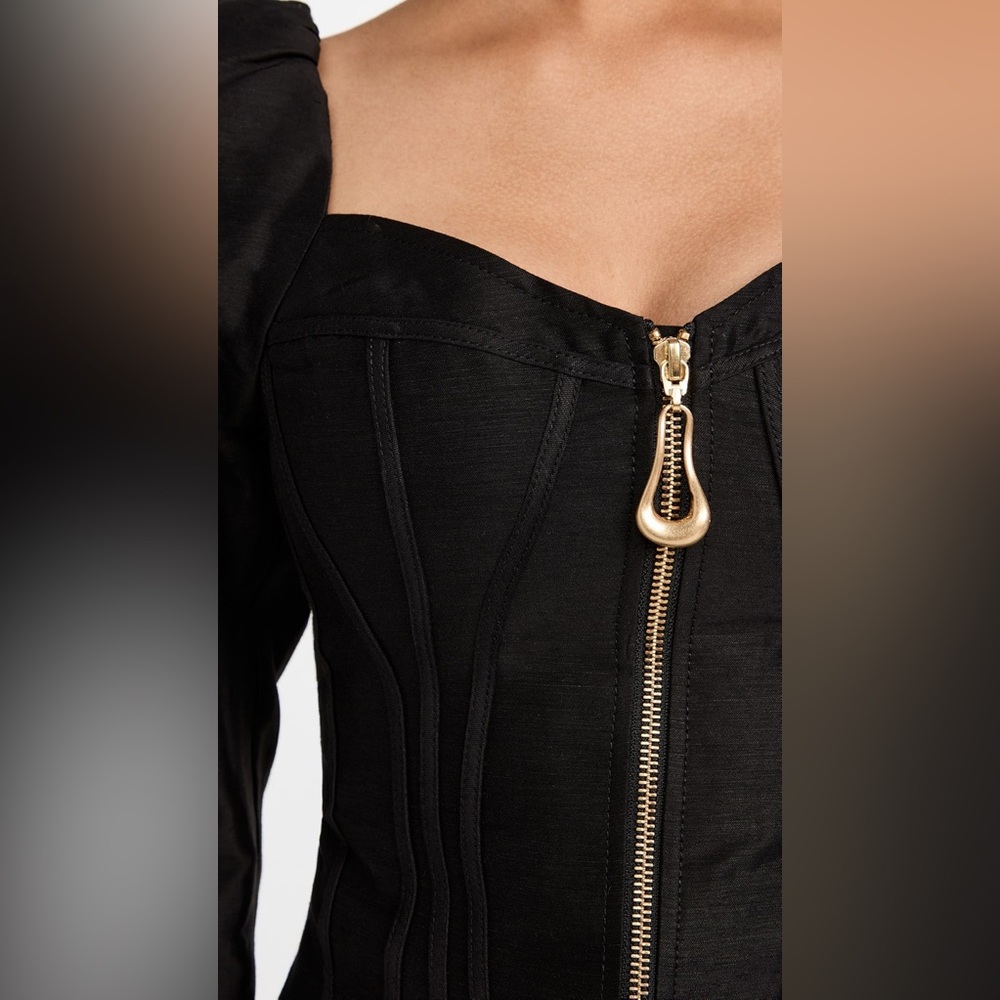 Aje Giselle Long Sleeve Corset Top with gold metal hardware size 12 in black - Picture 6 of 15